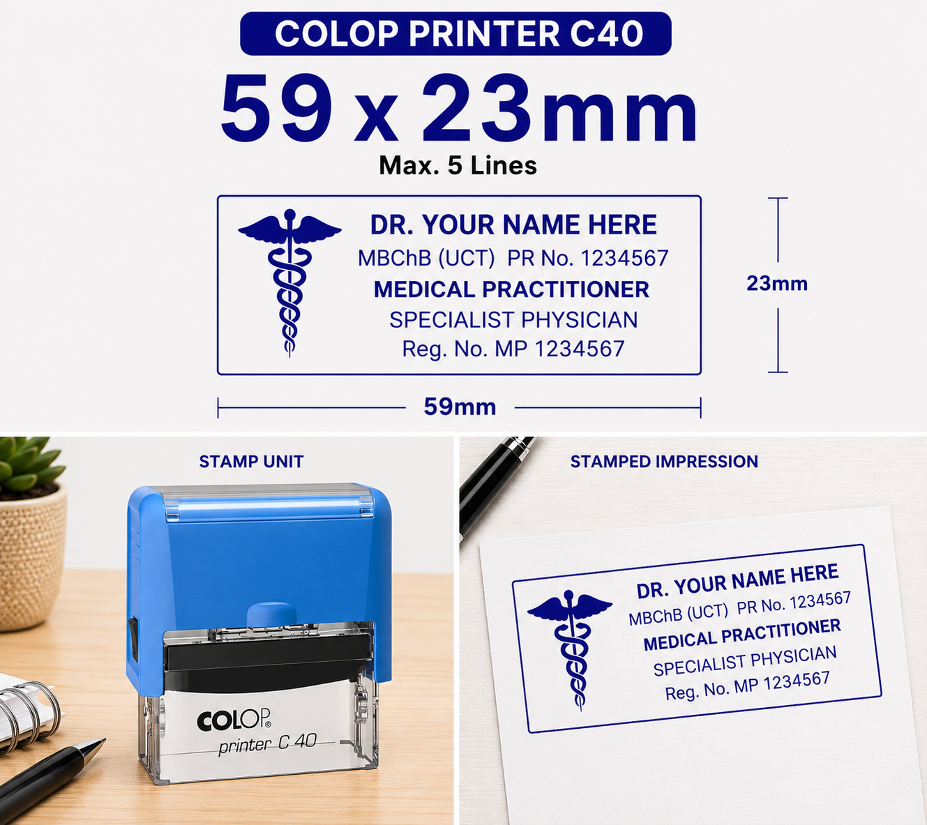 Medical Doctor Stamp Self-Inking Colop Printer C40 South Africa Stamps R Us Web
