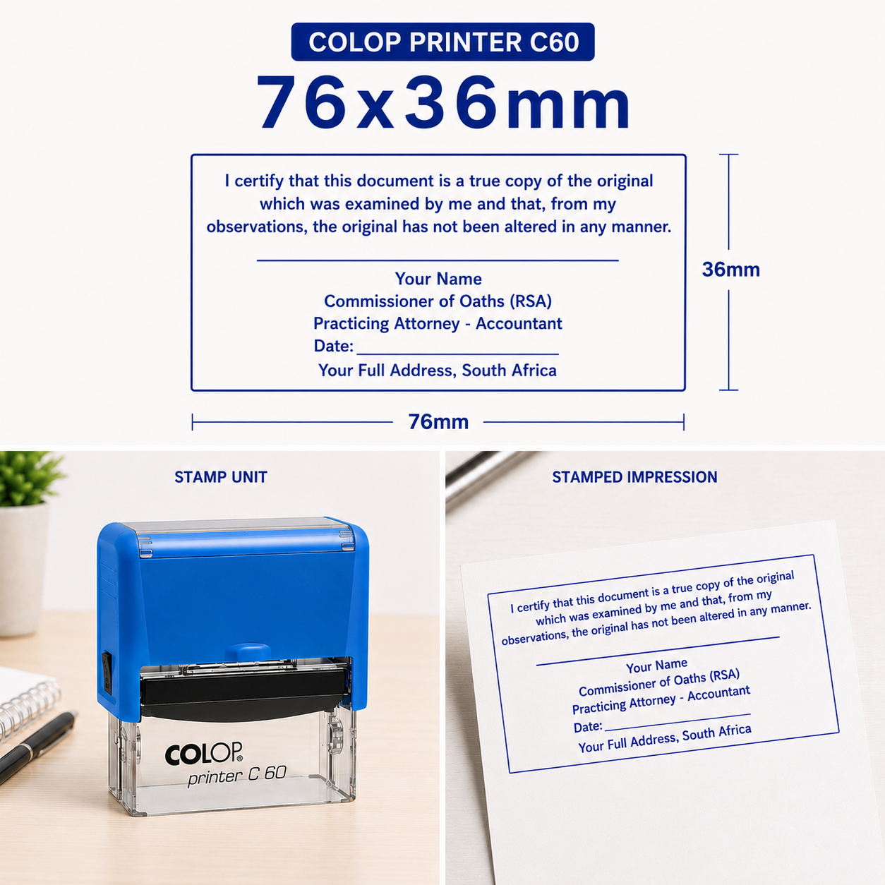 Certification Stamp Commissioner of Oaths Stamp Colop Printer C60 South Africa Stamps R us Webp
