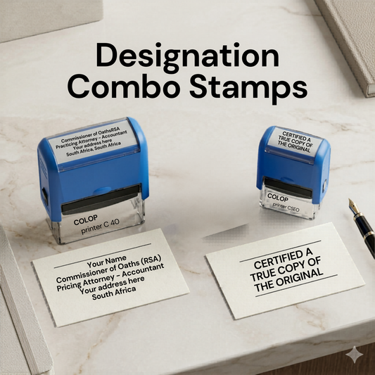 Designation Commissioner of Oaths Stamp set of 2  True Copy of Original stamp Designation stamp South Africa Stamps R us Webp