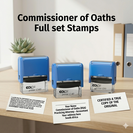 Full Commissioner of Oaths Stamps set of 3 Certification stamp Affidavit stamp Designation stamp South Africa Stamps R us Webp