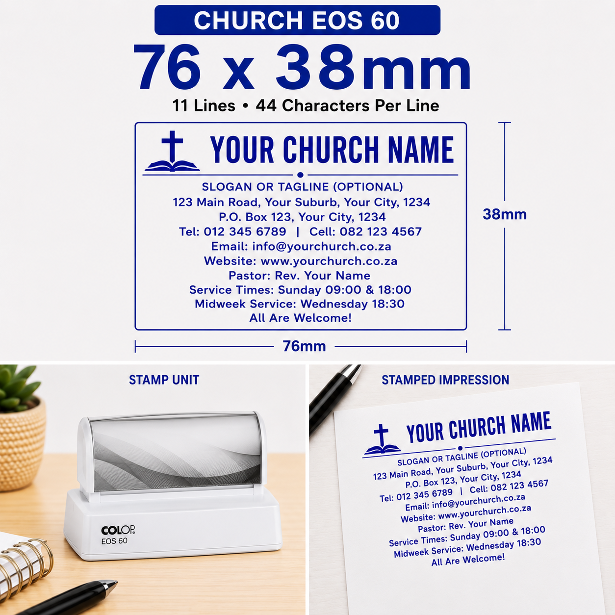 Pre-Inked Church Stamp EOS 60 South Africa Stamps R us Webp