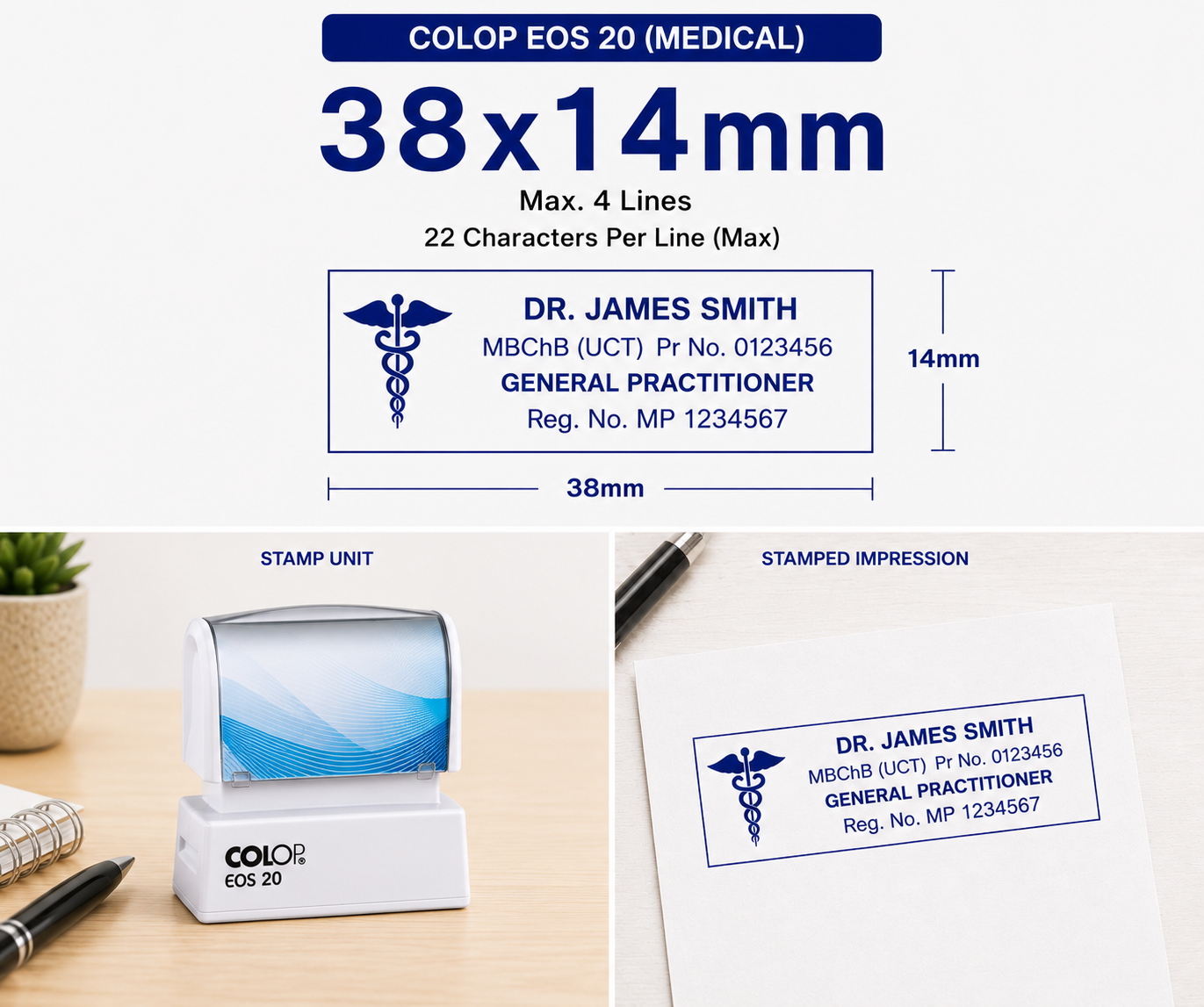 Pre-Inked Medical Stamp Colop EOS  20 South Africa Stamps R us Webp