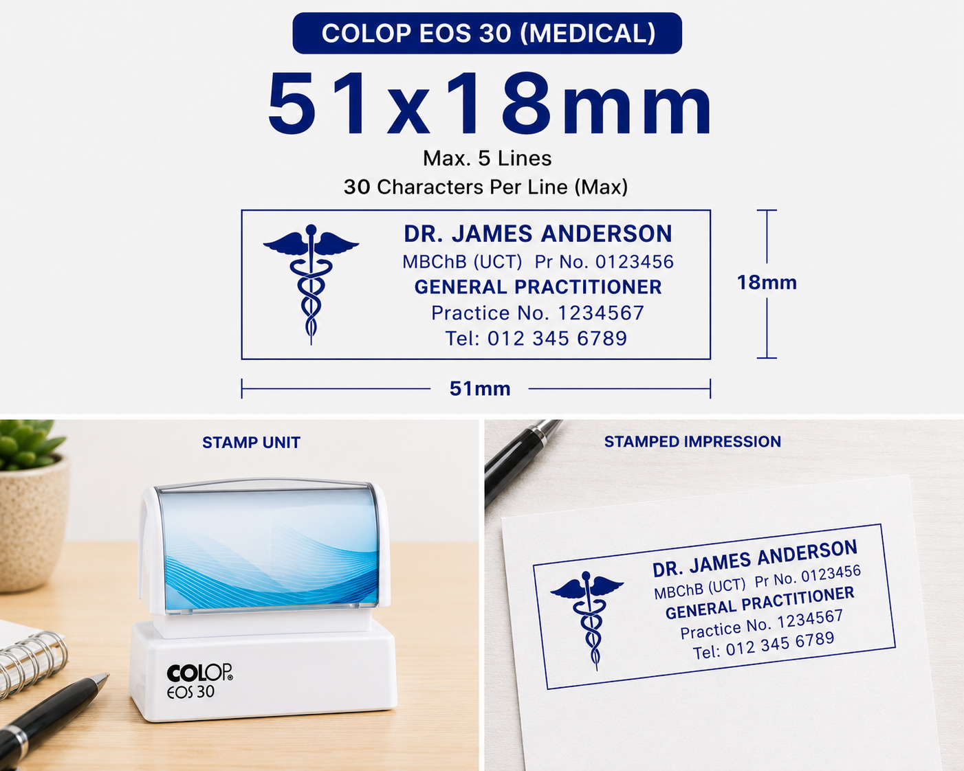 Pre-Inked Medical Stamp Colop EOS  30 South Africa Stamps R us Webp