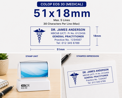 Pre-Inked Medical Stamp Colop EOS  30 South Africa Stamps R us Webp