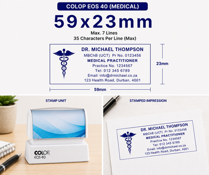 Pre-Inked Medical Stamp Colop EOS  40 South Africa Stamps R us Webp