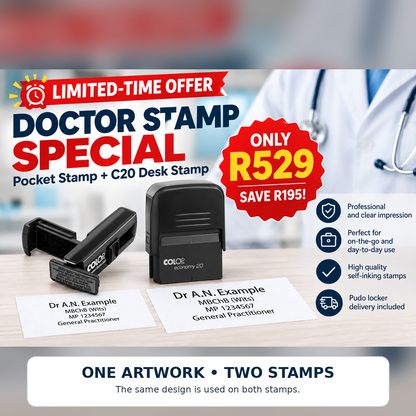 Doctor Stamp Special | 3 Liner| Pocket + Desk Stamp (38x14mm)